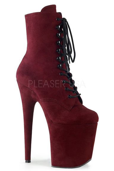 Pleaser USA Flamingo-1020FS Faux Suede 8inch Pleaser Boots - Burgundy-Pleaser USA-Redneck buddy