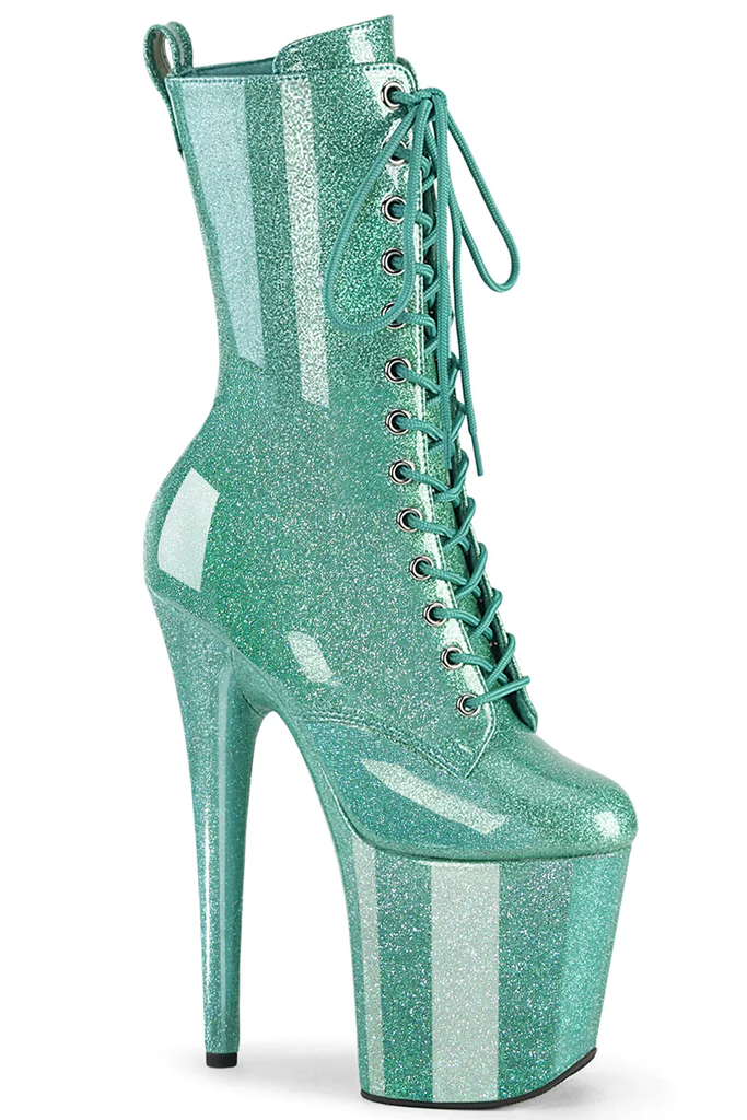 Pleaser USA Flamingo-1040GP 8inch Pleaser Boots - Aqua Glitter