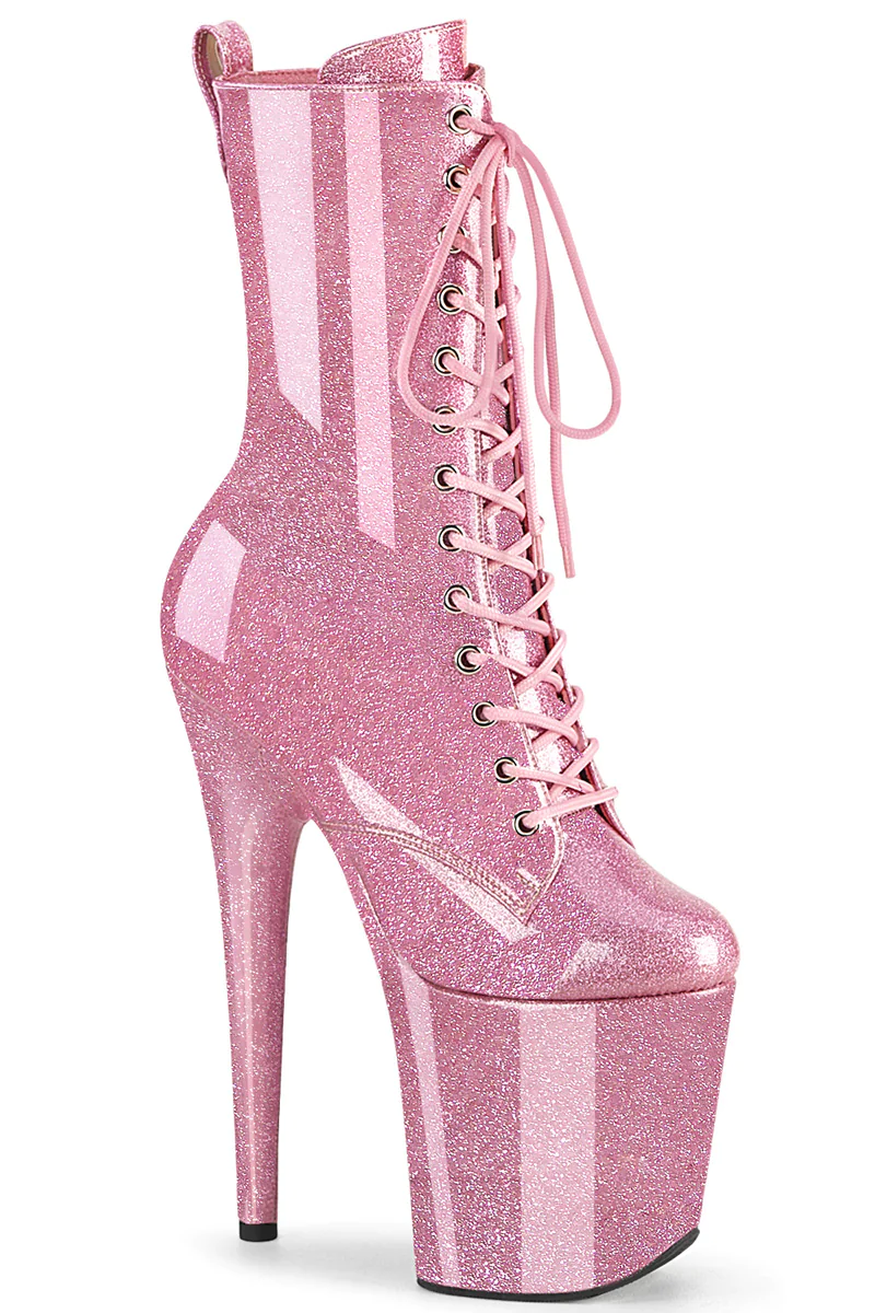 Pleaser USA Flamingo-1040GP 8inch Pleaser Boots - Baby Pink Glitter-Pleaser USA-Redneck buddy
