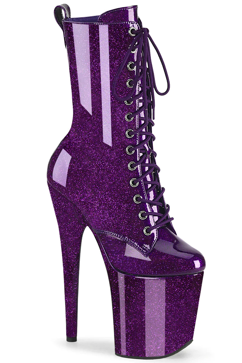 Pleaser USA Flamingo-1040GP 8inch Pleaser Boots - Purple Glitter-Pleaser USA-Redneck buddy