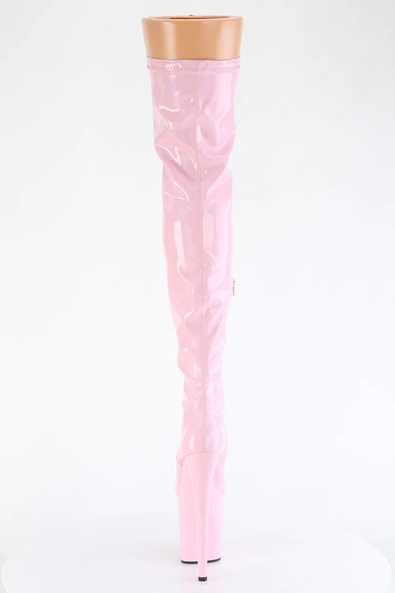 Pleaser USA Flamingo-3000 8inch Thigh High Pleaser Boots - Holographic Baby Pink-Pleaser USA-Redneck buddy