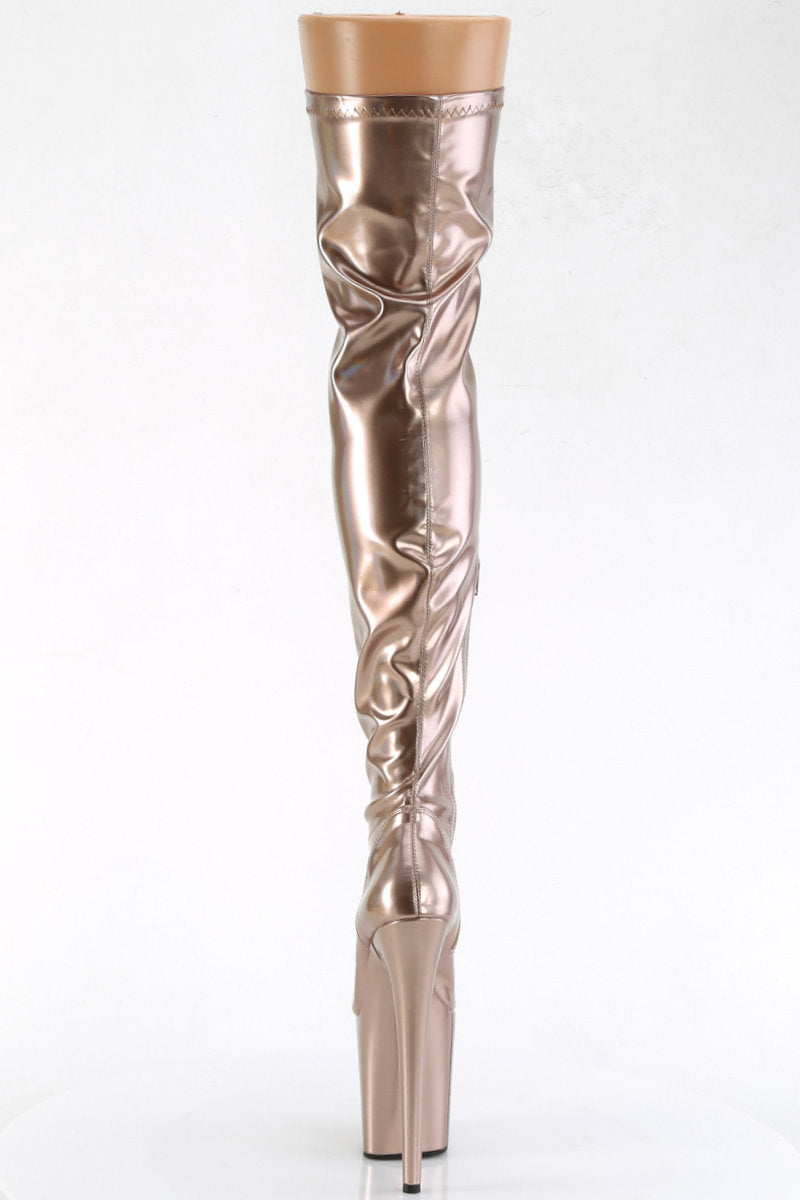 Pleaser USA Flamingo-3000 8inch Thigh High Pleaser Boots - Holographic Rose Gold-Pleaser USA-Redneck buddy