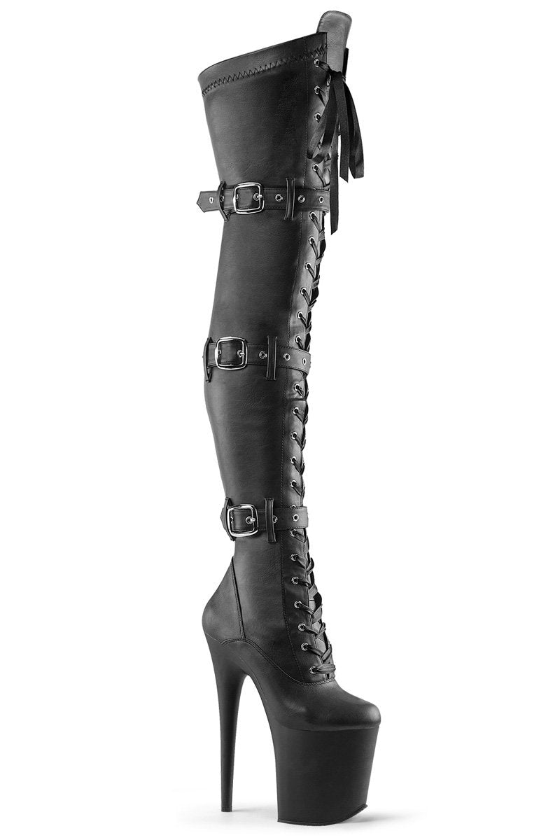 Pleaser USA Flamingo-3028 8inch Thigh High Pleaser Boots - Matte Black-Pleaser USA-Redneck buddy