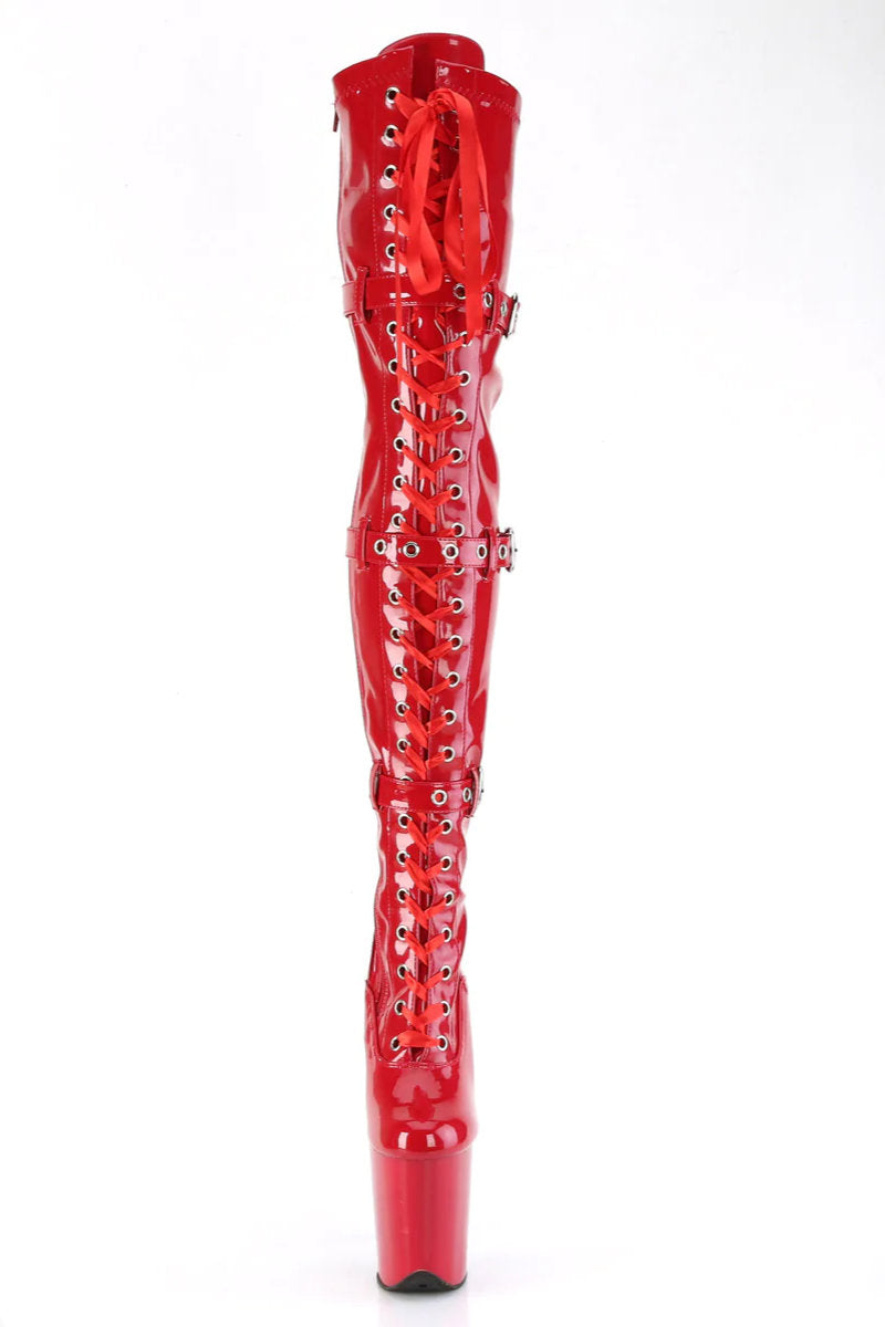 Pleaser USA Flamingo-3028 8inch Thigh High Pleaser Boots - Patent Red-Pleaser USA-Redneck buddy