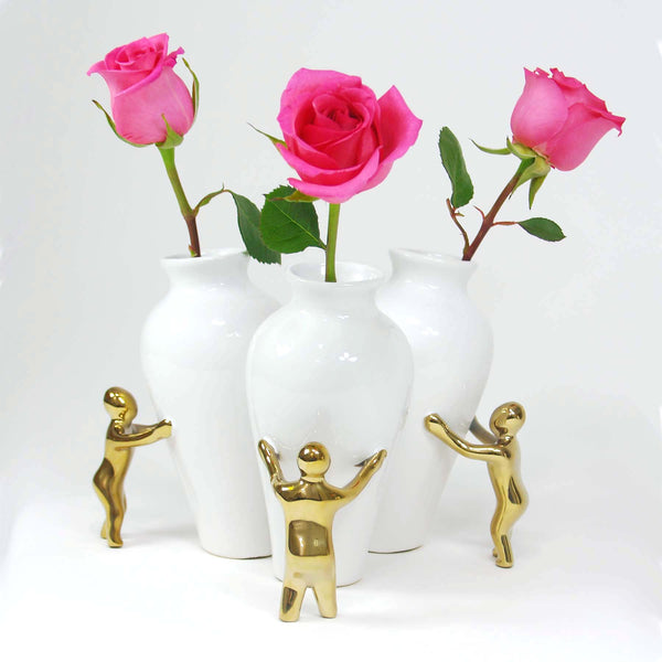Decorative Floral Bud Vase Accent for Elegant Table Centerpiece Decoration White/Gold Made By Humans Standing Little Guy Vase Unique Ceramic Flower Vase Décor for Home and Office