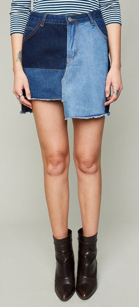 deconstructed denim skirt