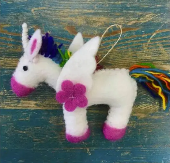 Hand-Crafted Felt Rainbow Unicorn Ornament