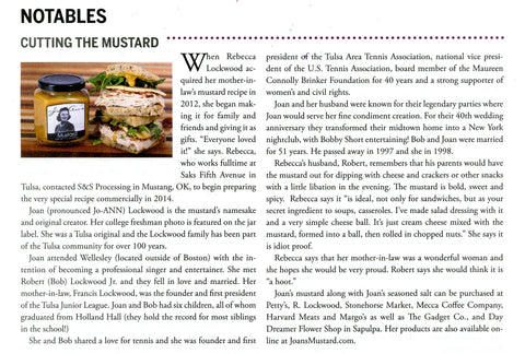 JoAn's Mustard in Edibles Tulsa Magazine, September/October 2015
