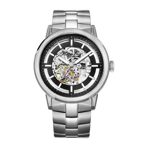 Kenneth Cole KC3925 Men's Analog Display Automatic Watch, Silver Stainless Steel Band, Round 46mm Case