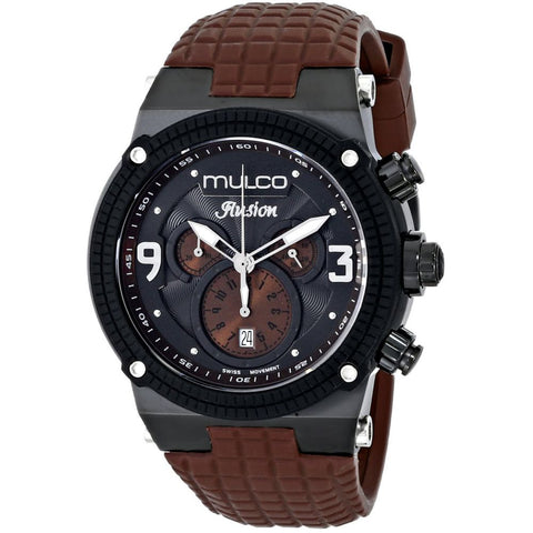 Mulco MW3-12140-035 Ilusion Chronograph Swiss Quartz Watch, Brown Rubber Strap, Round 46 mm Case