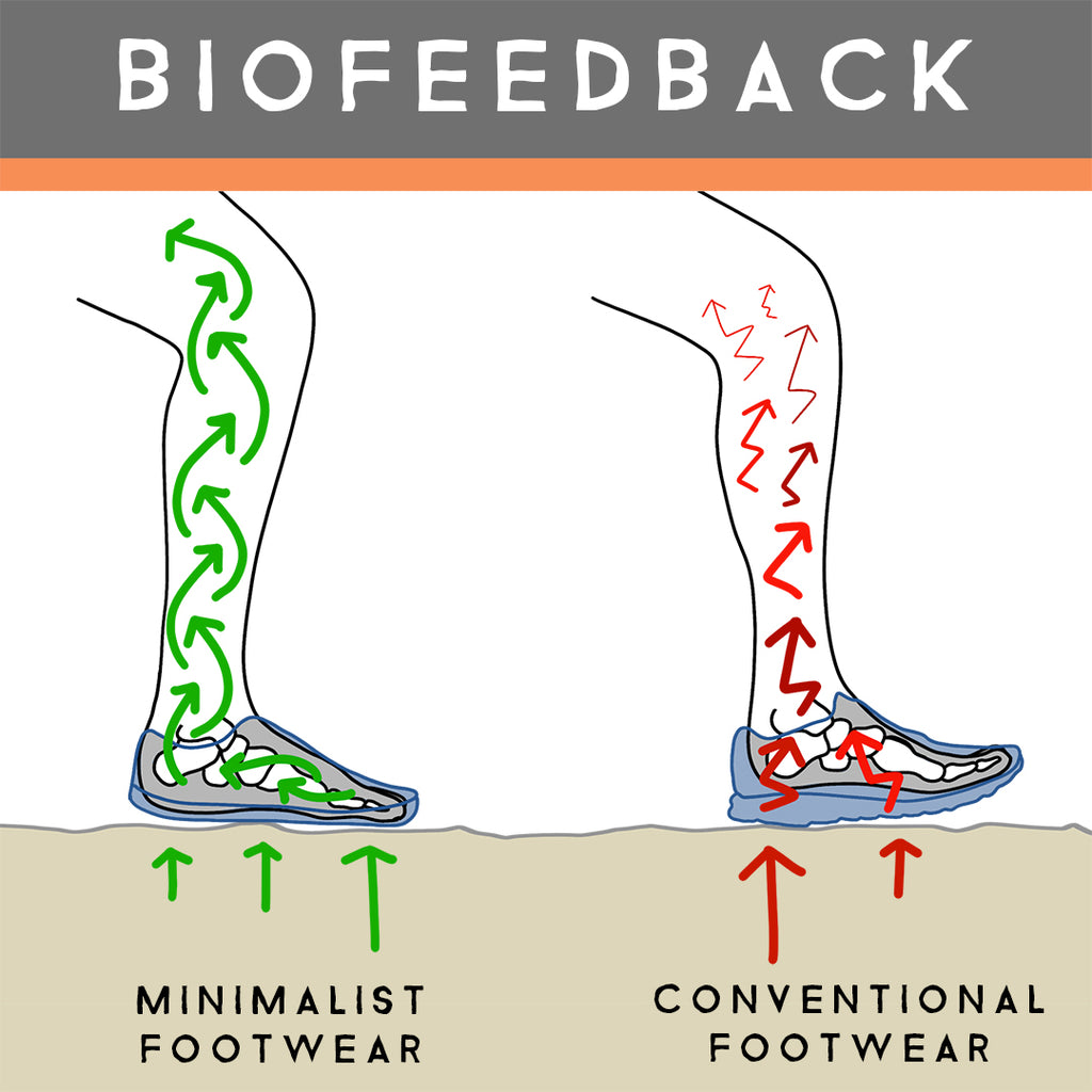 minimaist sandals conventional footwear biofeedback from earth ground