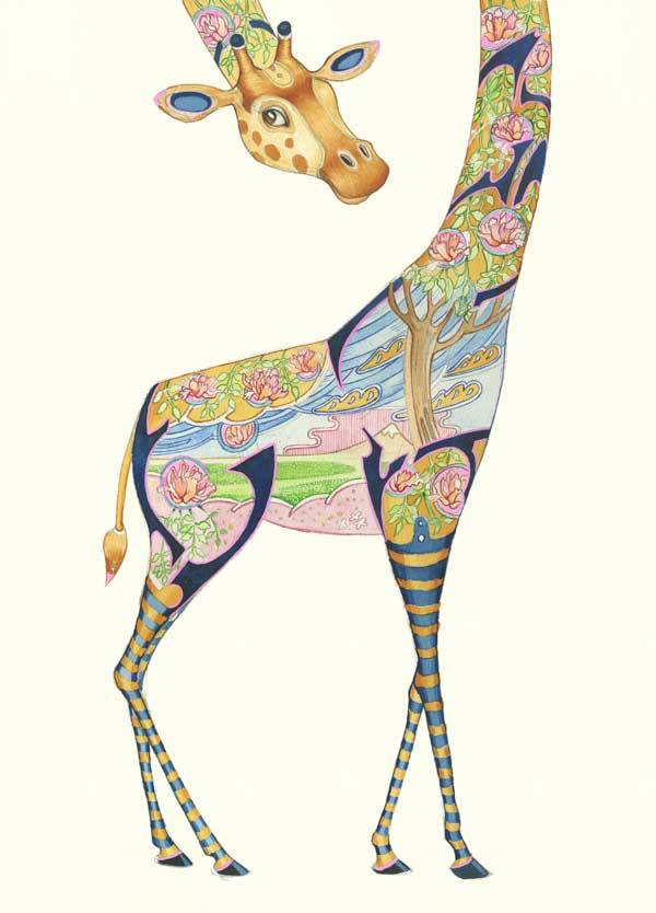 Giraffe with long neck - decorative pattern inside