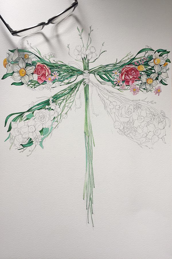 Dragonfly watercolour in progress- Daniel Mackie