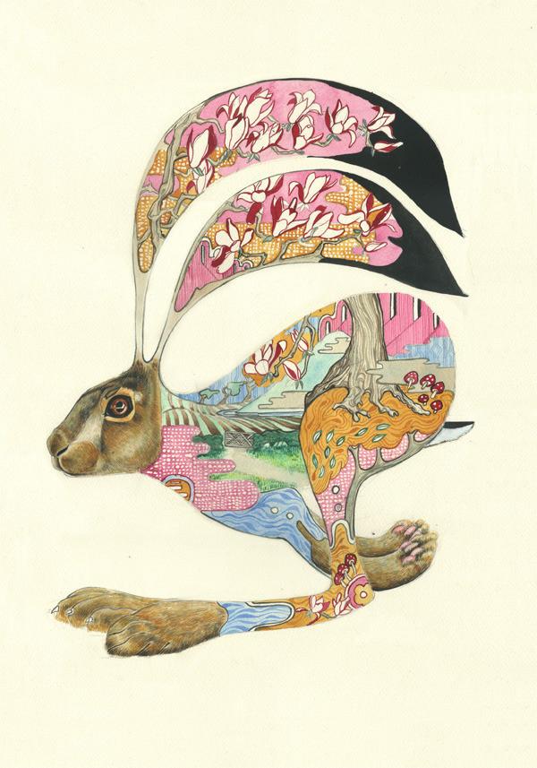 Hare with decorative countryside interior 