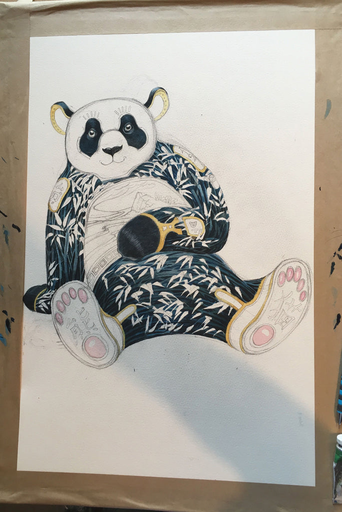 Panda with bamboo painting in progress