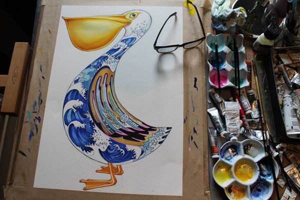 Pelica watercolour painting in progress
