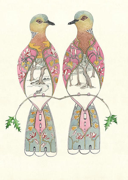 Turte doves decorative illustration emblems of love pair bond