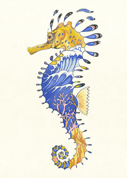Seahorse - blue and yellow colouring