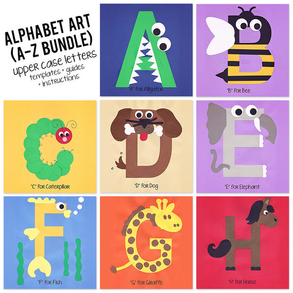 A to Z Alphabet Art Template, Upper Case Letters Bundle Who Arted