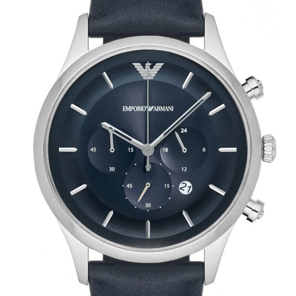 Origineel Conclusie Samuel Emporio Armani Men's Chronograph Quartz Leather Strap Blue Dial 43mm Watch  - AR11018