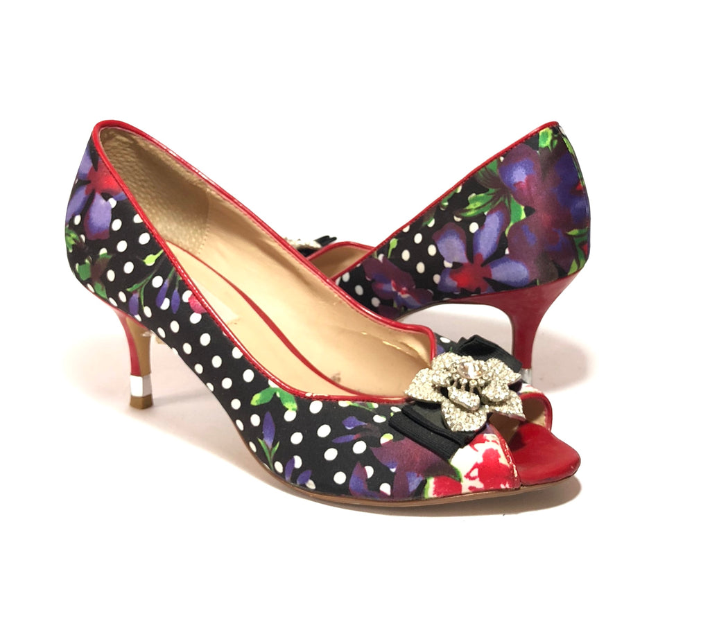 floral print kitten heel shoes