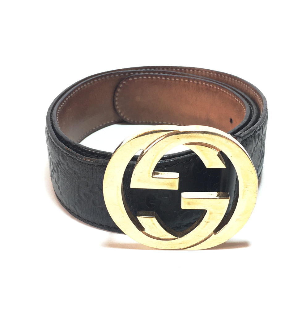 Gucci Men&#39;s Black Leather GG Monogram Logo Belt | Pre Loved | | Secret Stash