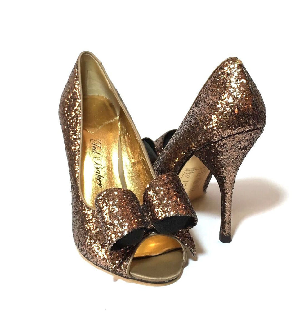 bronze glitter heels