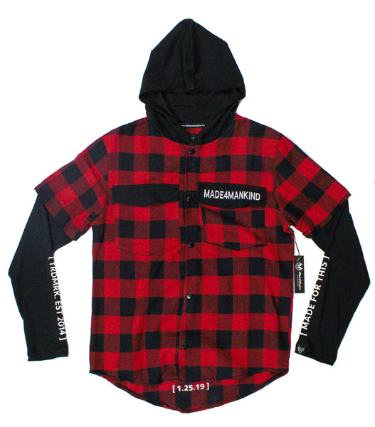 red and black hooded flannel