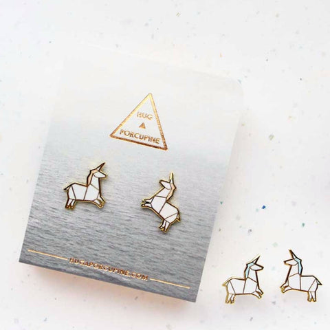 HUG A PORCUPINE 'ORIGAMI UNICORN' EARRINGS PINK - the-tangerine-fox