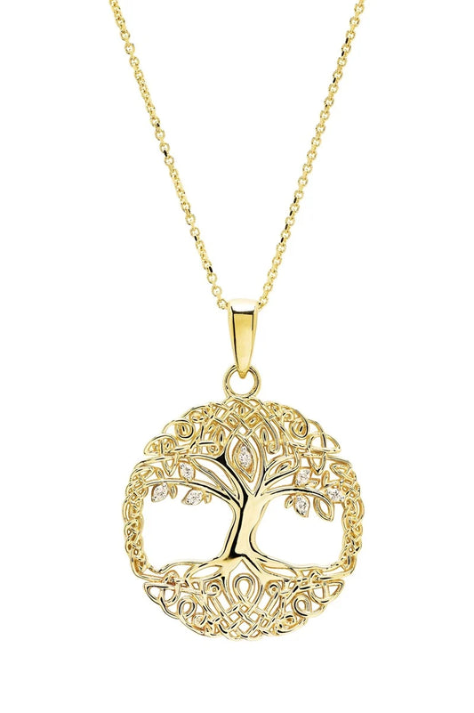 14kt Gold Lab Diamond  Round Tree of Life Necklace