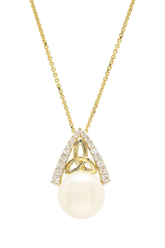 14kt Gold Lab Diamond and Freshwater Pearl Celtic Necklace