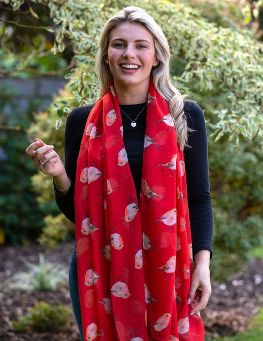 Erin Knitwear Watercolor Robin Scarf - Red