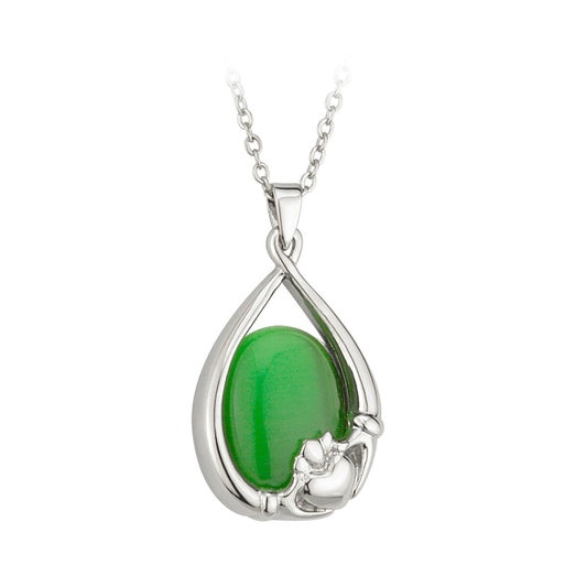 Solvar Claddagh Green Cat Eye Necklace