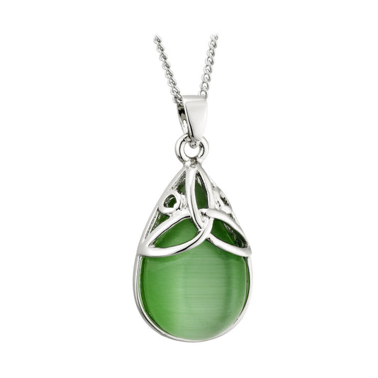 Solvar Rhodium Trinity Green Resin Necklace