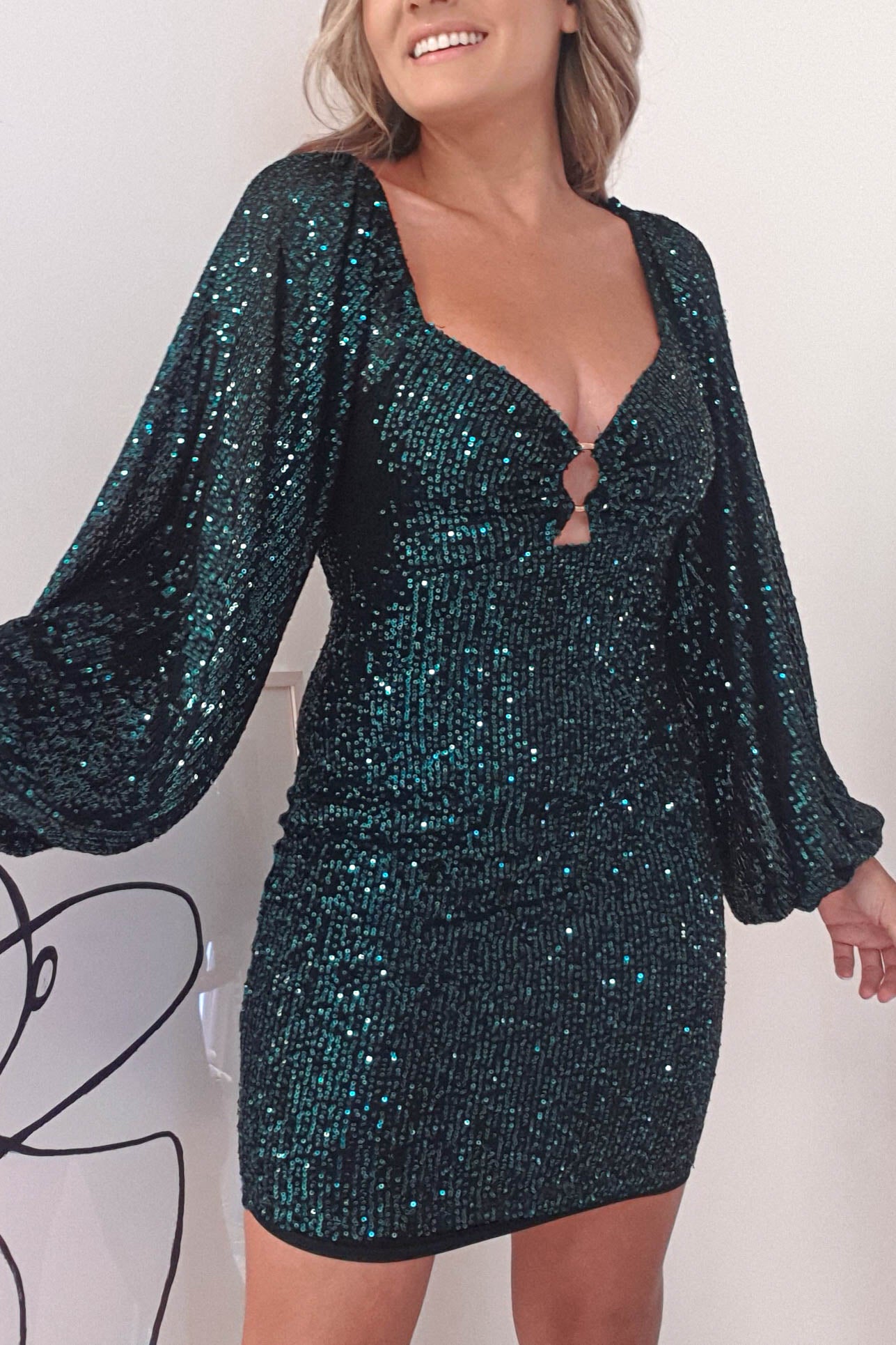 sequin green mini dress