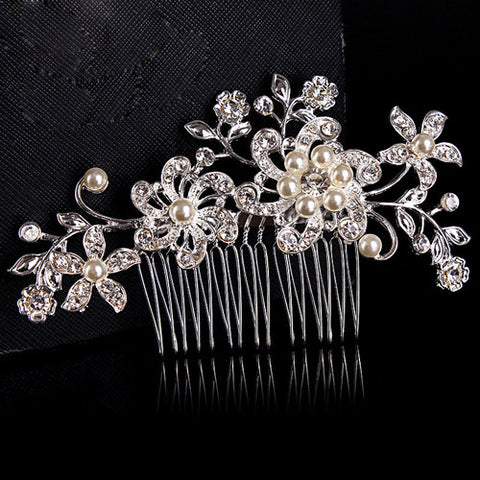 Bridal Floral Pearl and Rhinestone Hair Comb