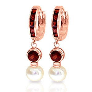 4.3 Carat 14K Solid Rose Gold Huggie Earrings Pearl Garnet