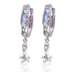 2.95 CTW 14K Solid White Gold Hoops Earrings Aquamarine
