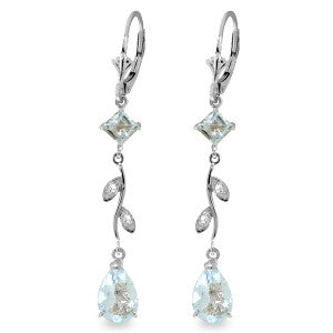 3.97 Carat 14K Solid White Gold Chandelier Earrings Natural Diamond Aquamar