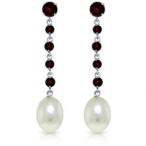 10 Carat 14K Solid White Gold Chandelier Earrings Garnet Pearl