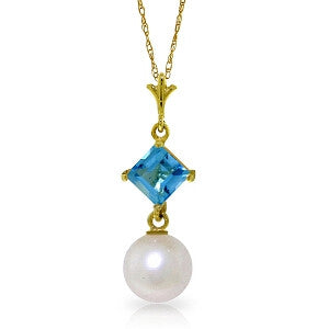 2.5 Carat 14K Solid Gold Angel's Advocate Blue Topaz Pearl Necklace