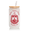 Delta Sigma Theta 16 oz Frosted or Clear Glass Cup with Bamboo Lid