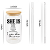 She Is Inspirational 16 oz Glass Cup with Bamboo Lid