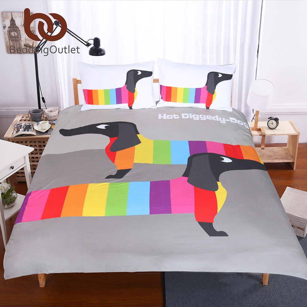 Beddingoutlet Dachshund Sausage Duvet Cover Set Cute Rainbow Puppy