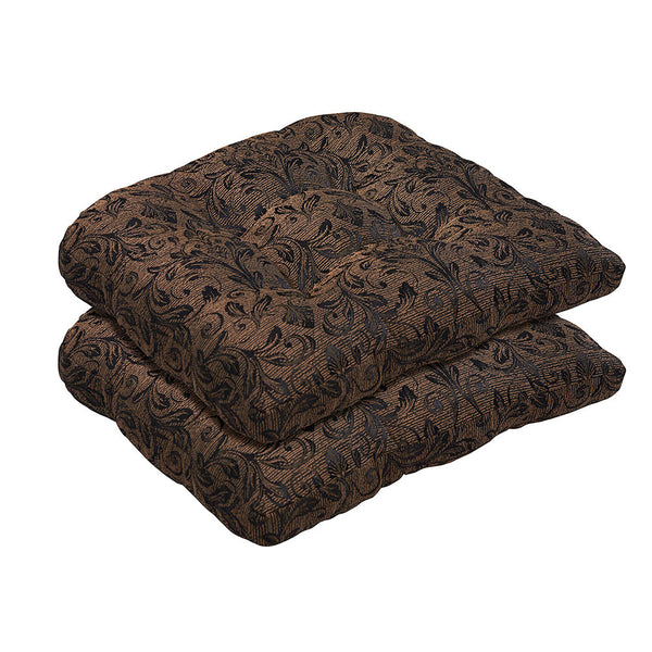 Black/Gold Damask Wicker Chair Cushion Set | Bossima Outdoor Furniture
