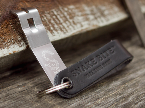 The Original Snake Bite Forked Church Key and Bottle Opener with Black Leather