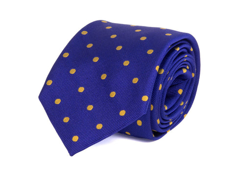 Royal Blue - Yellow Big Dotted Woven 100% Silk Classic Tie