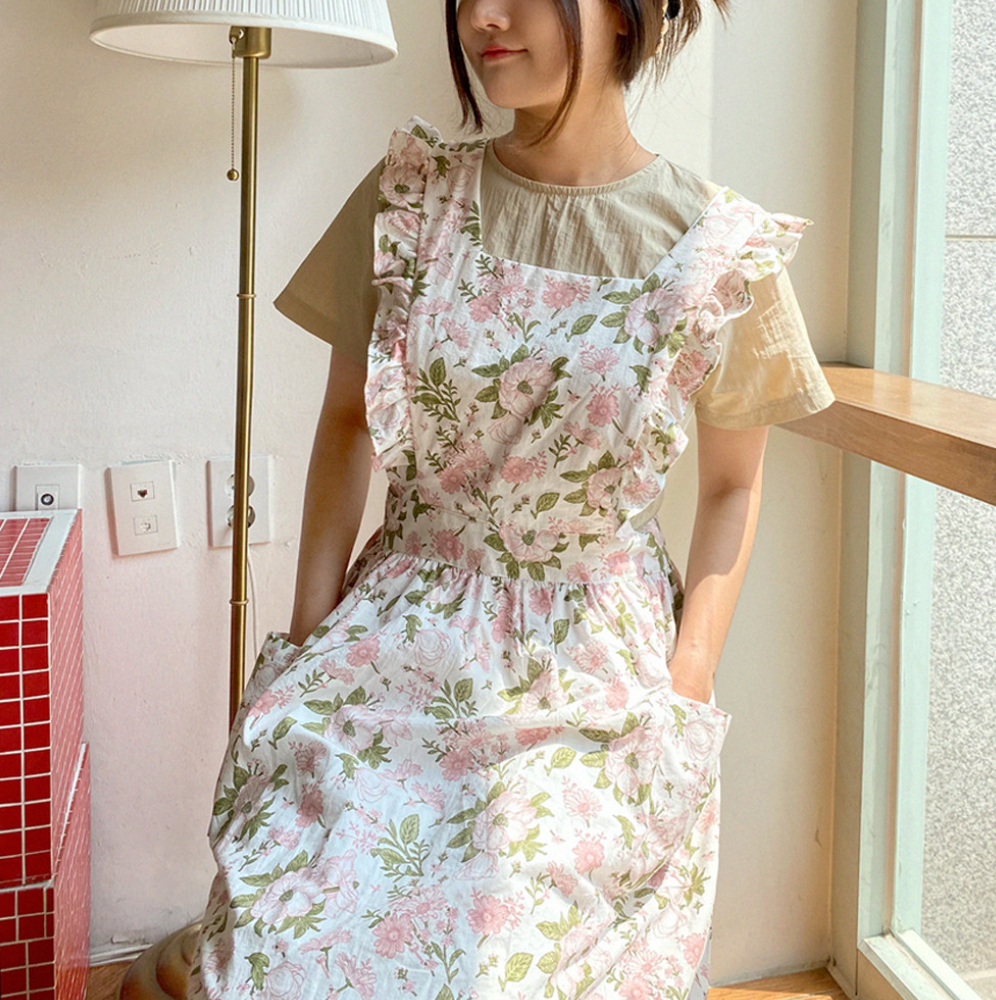 大人の上質 rurumu: 22SS frill check apron ひざ丈ワンピース