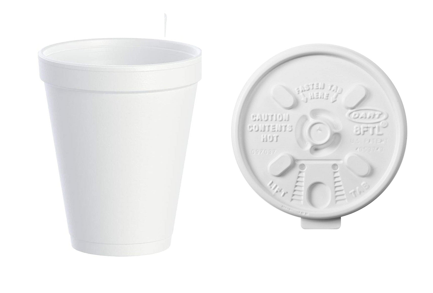 Dart 8 White Foam Cups with WHite Tear Back Tab Lids. Model 8J8 – Mr Miracle Products