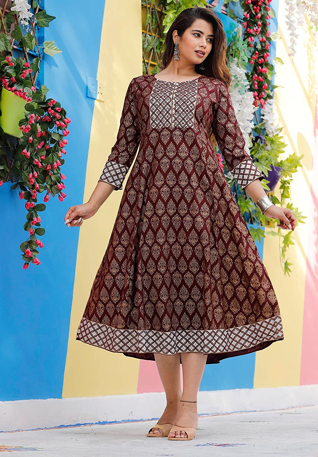 Rayon Printed Regular Flared Long Kurti For women – DIGITALSHOPEE.IN